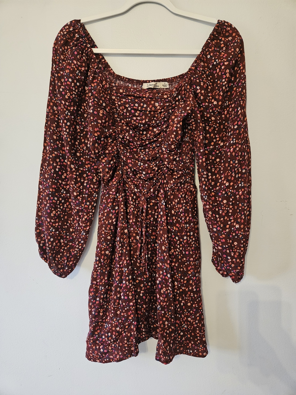 Liberty Love Maroon Floral Midi Dress with Pheasant Sleeves
